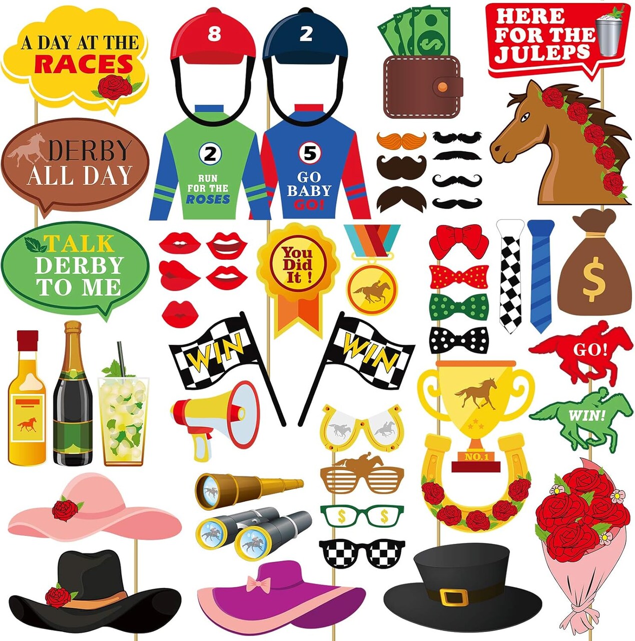 Kentucky Horse Derby Photo Booth Props Horse Race Party Supplies Decorations 50Ct